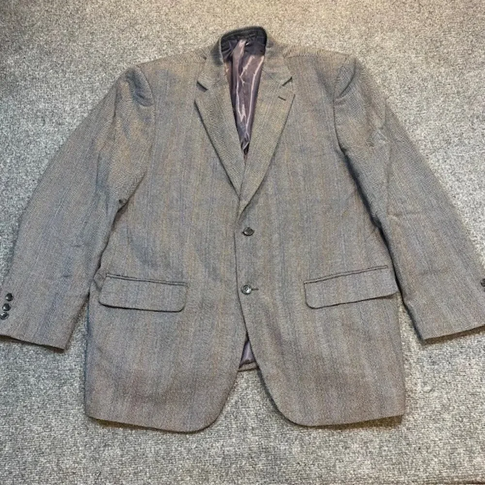 WALL STREET Collection All Wool Herringbone Tweed Suit Blazer Jackets 46 R USA
